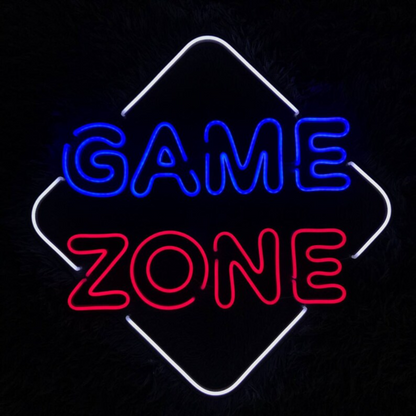 Game Zone Neon Sign - Neon Thrills Await 21 by 21 Inches