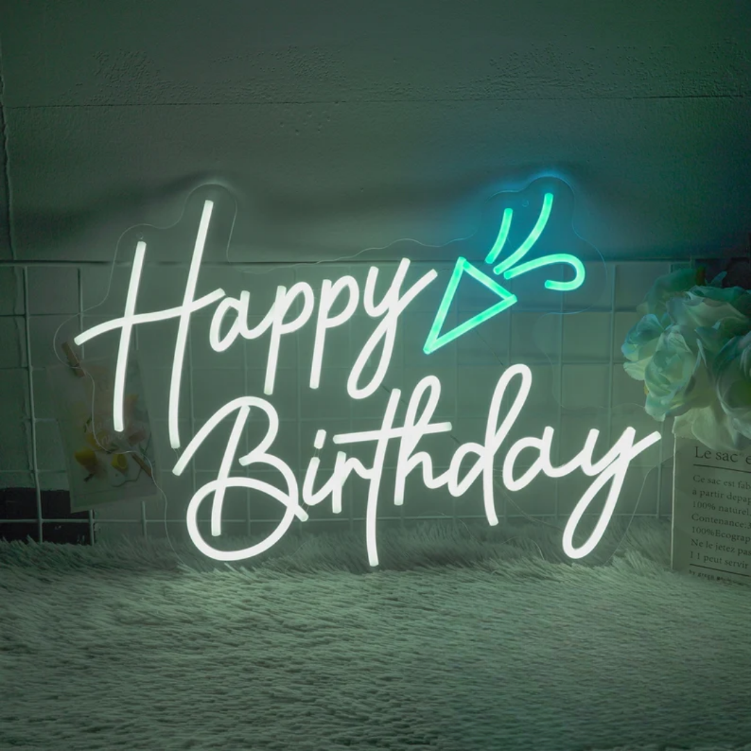 Happy Birthday Neon Sign- Neon Sign for Stylish Celebrations! 12 by 24 Inches