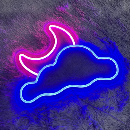 Moon & Cloud Neon Sign - Bedtime Magic for Kids 12 by 12 inches