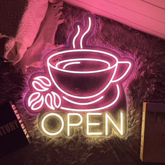 Open Neon Sign - Where Neon Welcomes You to Cafe