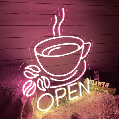 Open Neon Sign - Where Neon Welcomes You to Cafe