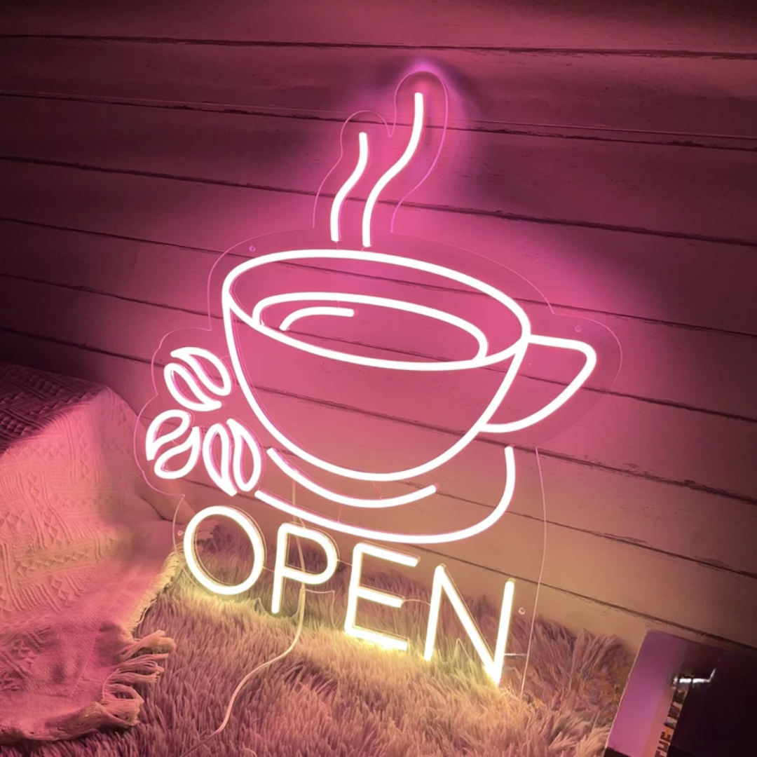 Open Neon Sign - Where Neon Welcomes You to Cafe