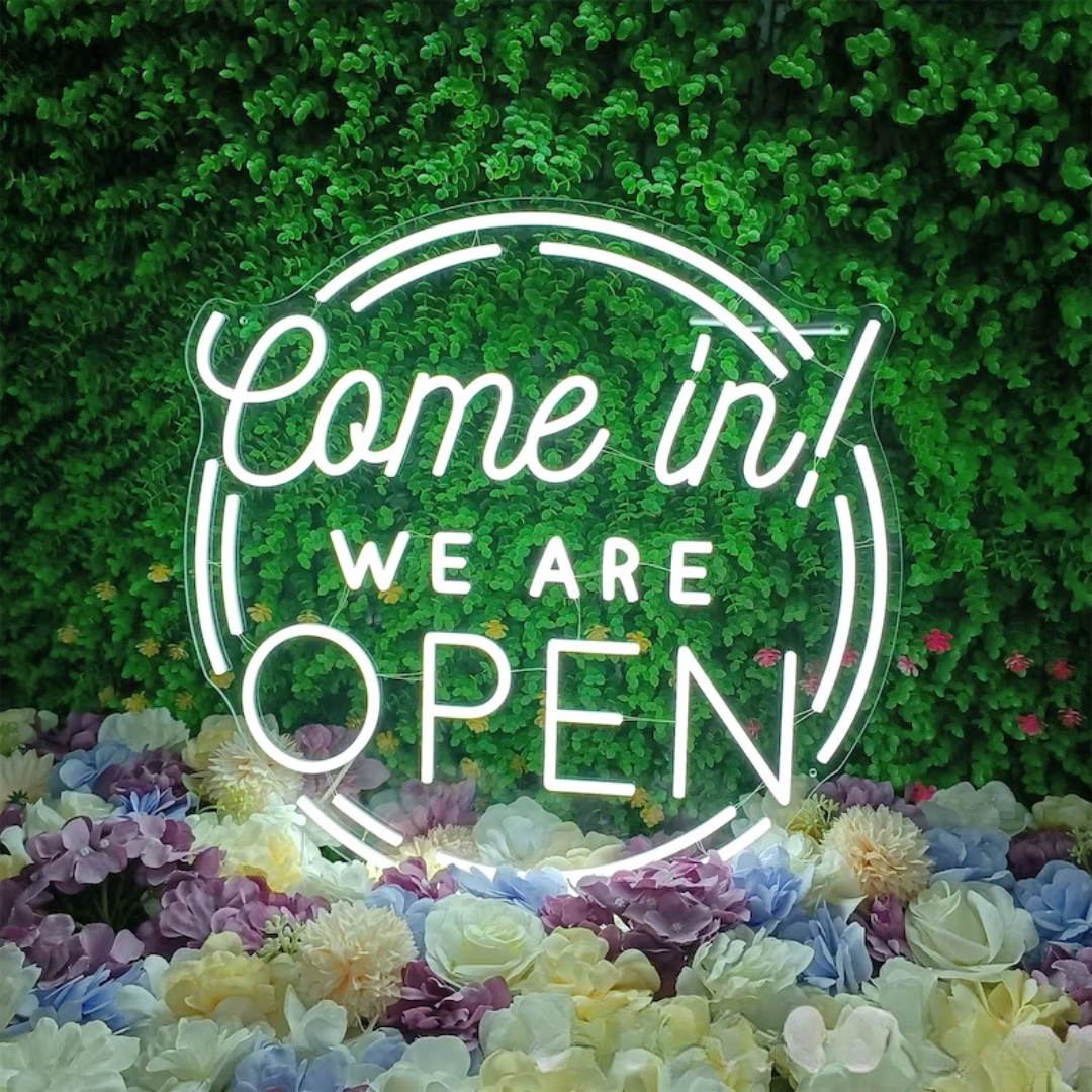 Come in, We are OPEN Neon Sign - Illuminate Your Entrance with Inviting Vibes