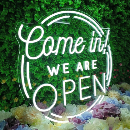 Come in, We are OPEN Neon Sign - Illuminate Your Entrance with Inviting Vibes