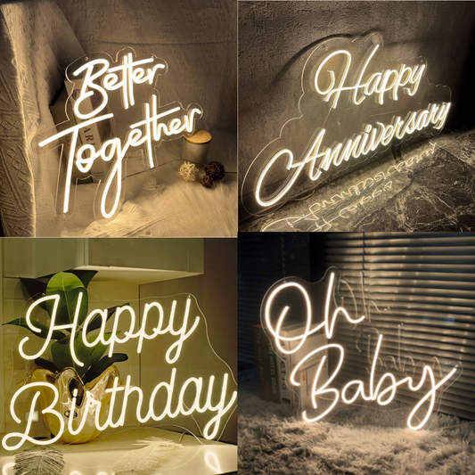 Event Planner's Must-Have Combo Neon Sign Set : "Better Together, Happy Birthday, Happy Anniversary, Oh Baby"