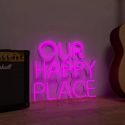 Our Happy Place Neon Sign - Where Happiness Resides 18 by 18 Inches