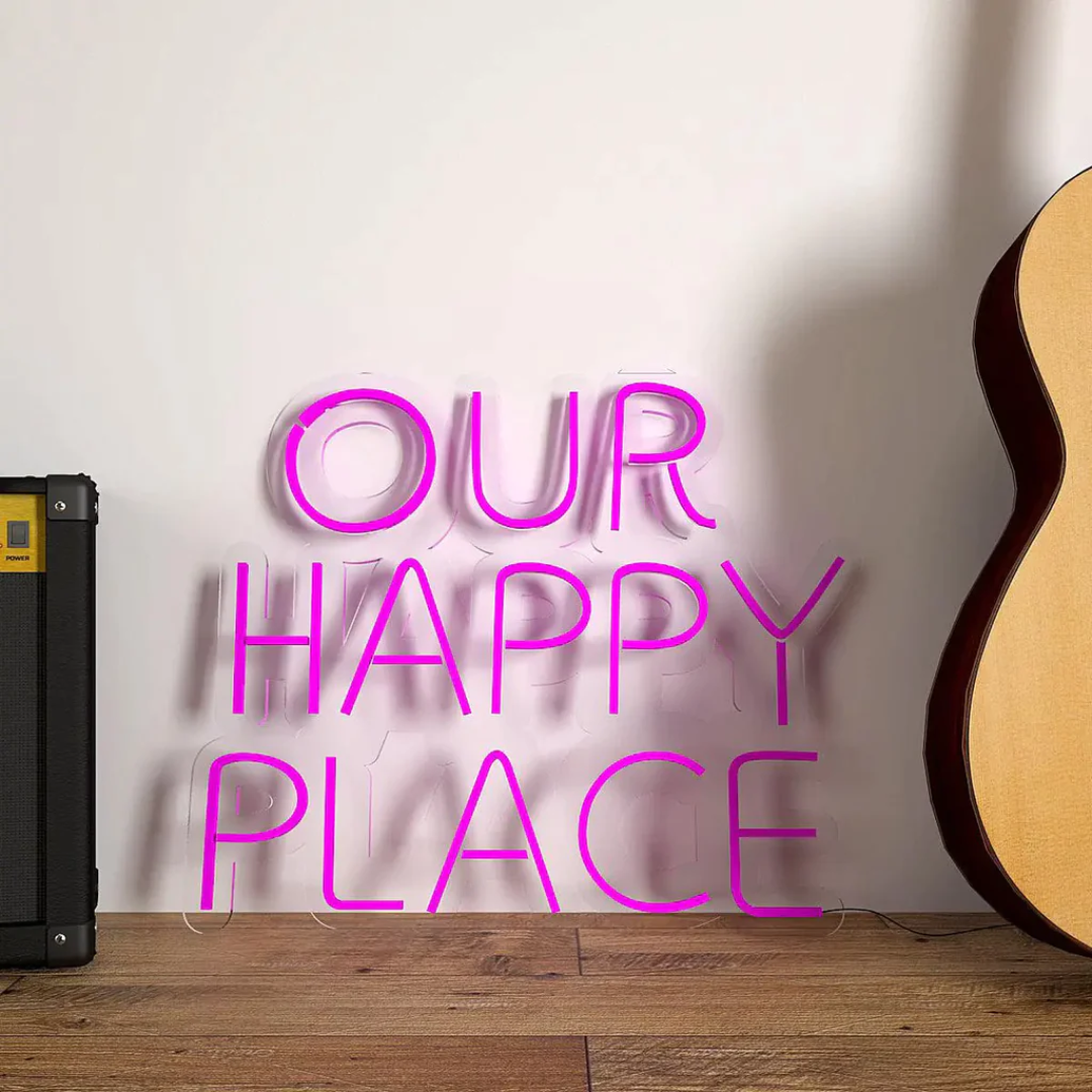 Our Happy Place Neon Sign - Where Happiness Resides 18 by 18 Inches
