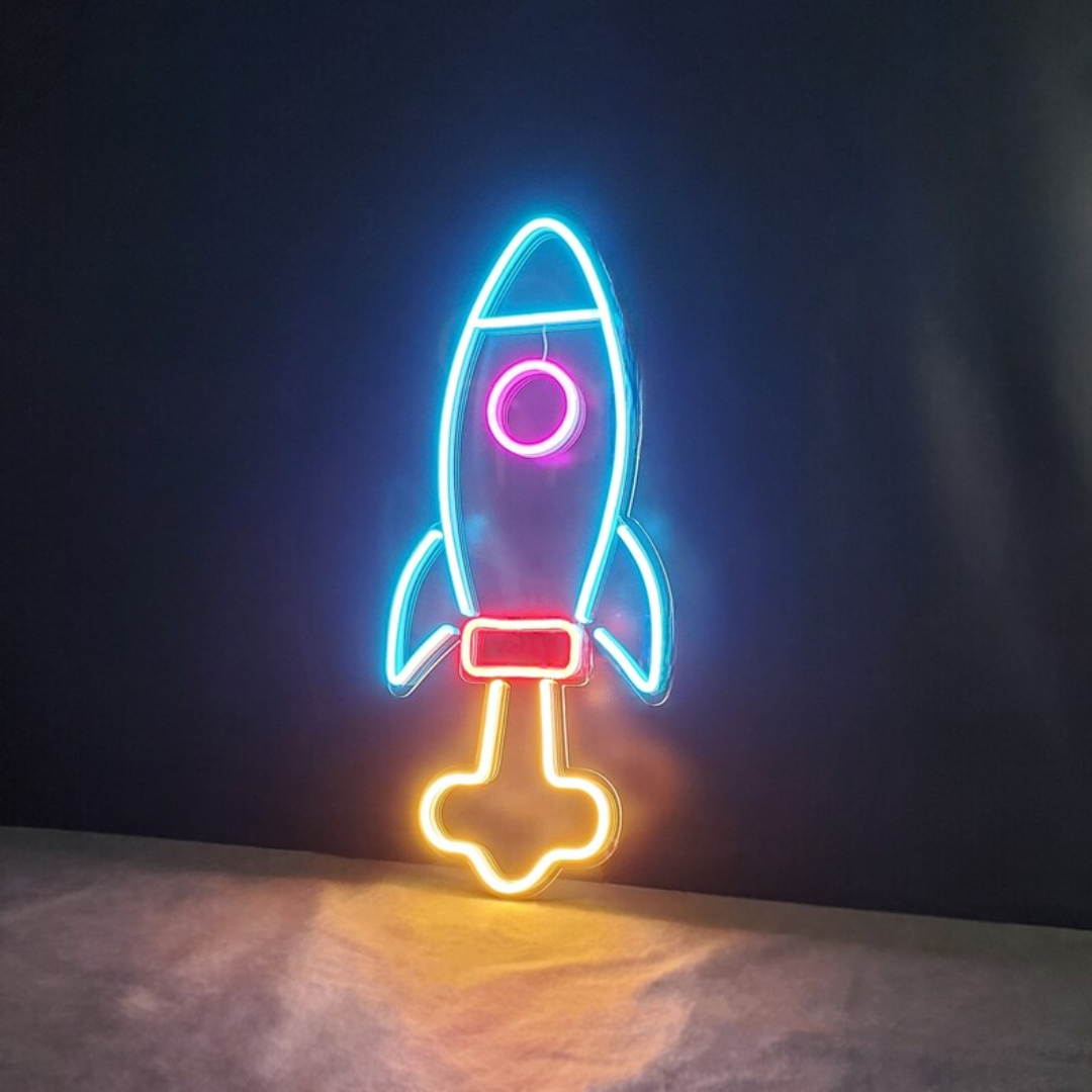 Rocket Neon Sign - Cheers to Cosmic Adventures