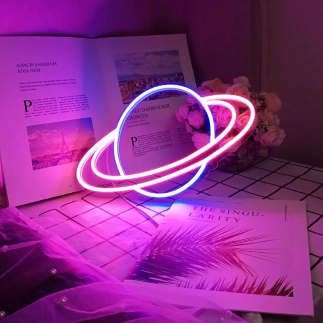 Saturn Neon Sign - Neon Sign for Space Enthusiasts