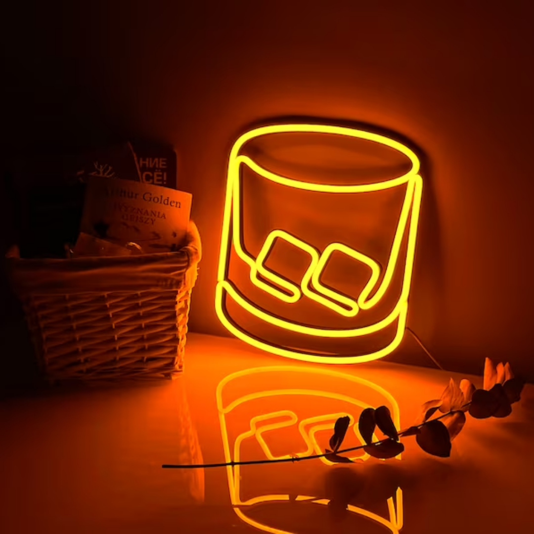Whiskey Glass Neon Sign - On the Rocks Brilliance