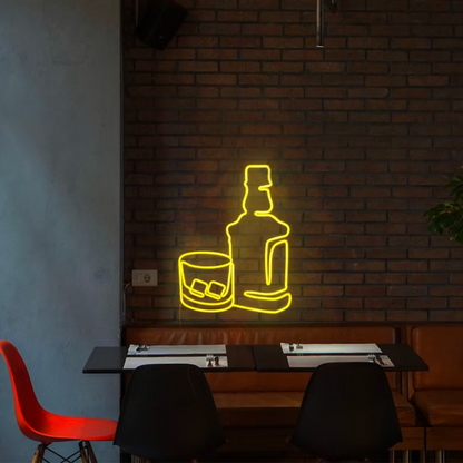 Whiskey Bottle & Glass Neon Sign - Neon Sign for Whiskey Aficionados